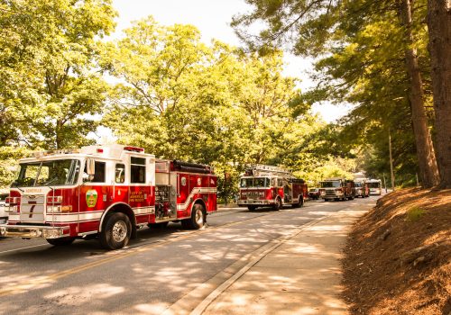 Fire trucks on campus